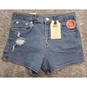 New Levi's Jean Shorts Girls Sz 10 High Rise Adjustable Blue Waistband Mini Mom